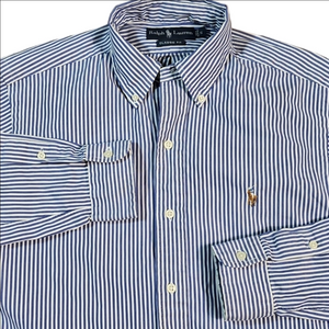 Ralph Lauren Classic Fit Blue White Stripe Long Sleeve Button Down Shirt